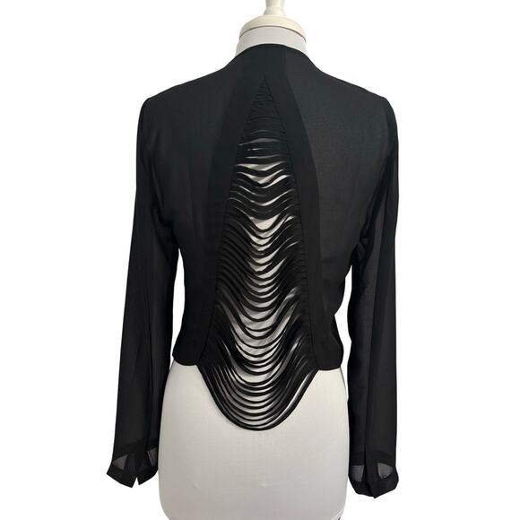 Women's M Sheer Whimsigoth Cropped Open Back Pointed Hem Long Sleeve Jacket - Picture 1 of 9